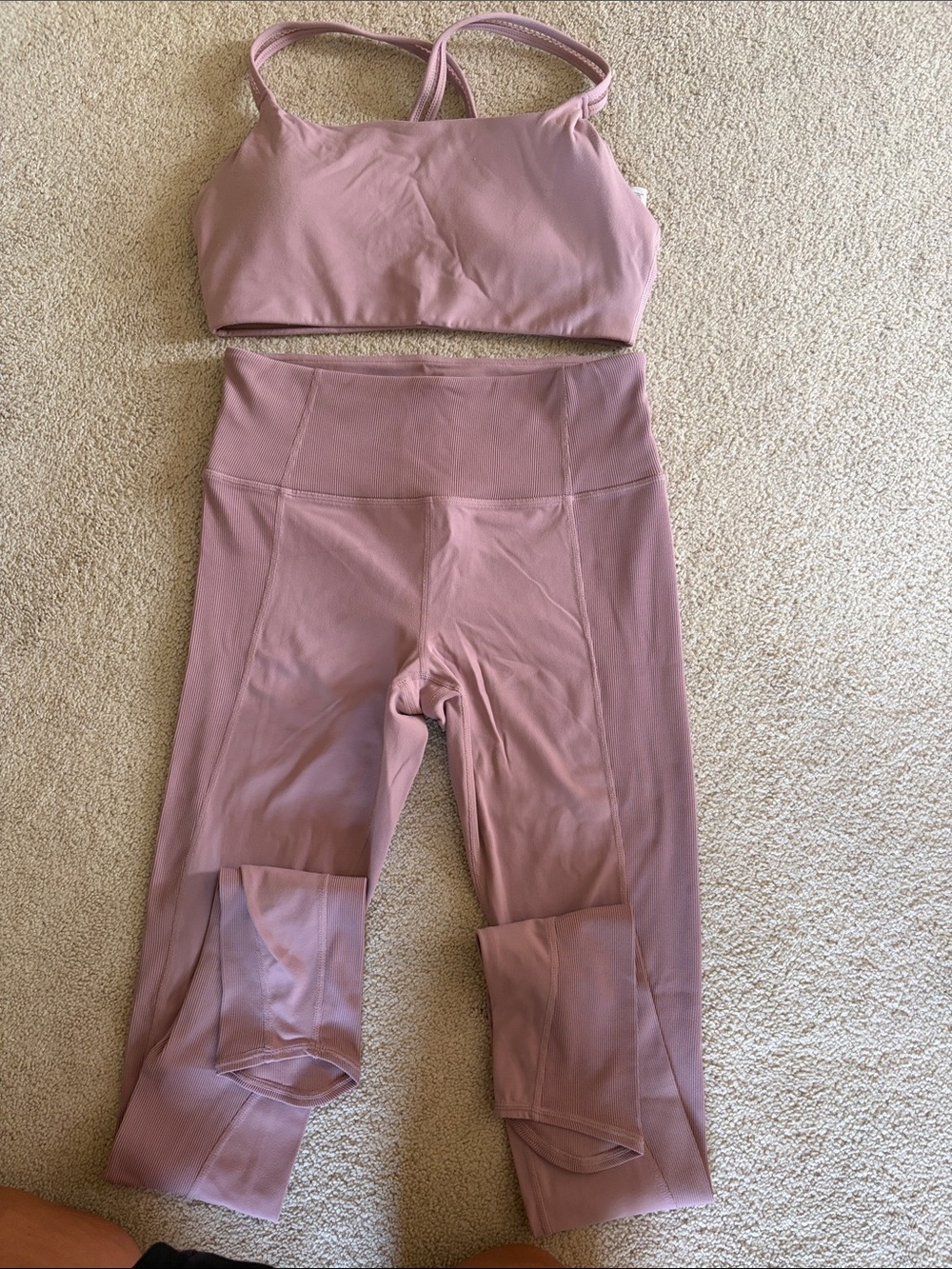 Athleta Dusty Rose High-Waist Leggings S and Strappy Sports Bra M
